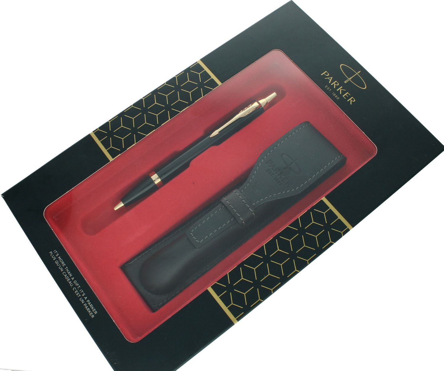 Zestaw Prezentowy Parker Długopis Czarno-Złoty i czarne skórzane etui do długopisu S0825840. Zestaw prezentowy Parker. Paker na prezent z etui. Długopis Parker z etui na prezent. Czarno-złoty długopis Parker dla nauczyciela (2).jpg